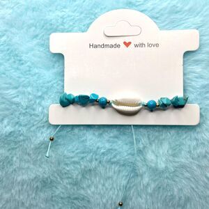Ocean Charm Shell Bracelet, Handmade Turquoise Chip & Cowrie Shell Jewelry